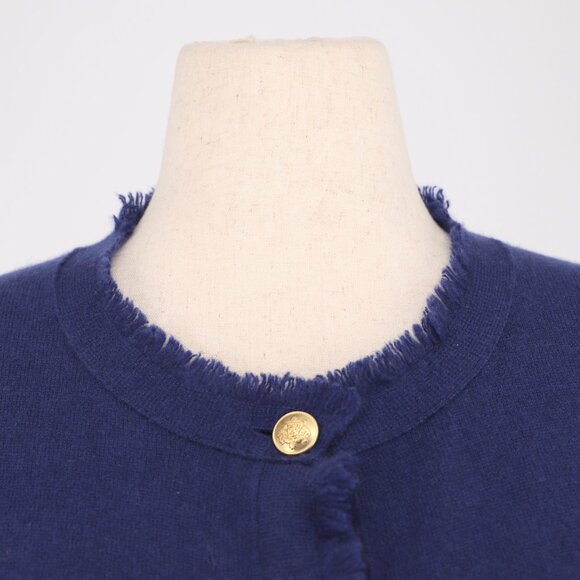 J.CREW 100% Cashmere Fringe-Trim Sweater Lady Jacket Evening Muslin Navy Size XL - Picture 8 of 12